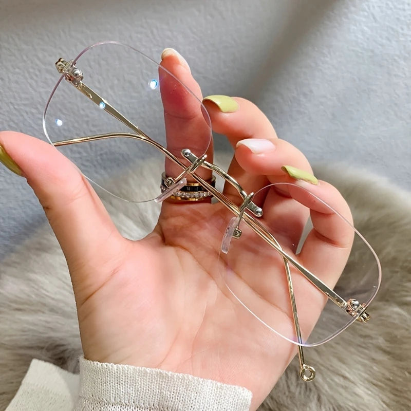 Rimless Square Clear Lens Glasses Comfortable And Stylish Computer Glasses Women's Glasses