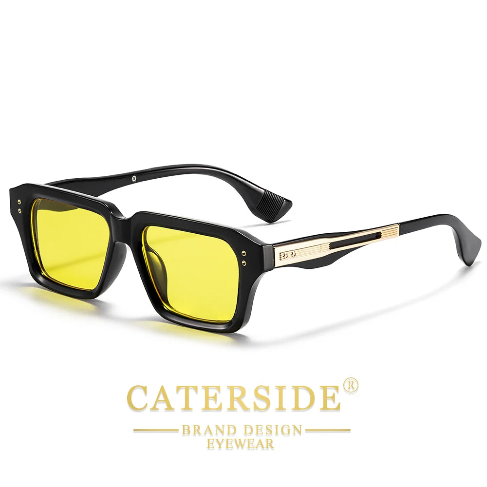 CATERSIDE New Men's Square Sunglasses Premium PC Frame with Metal Temple UV400 Women Retro Fashion Driving Decoration Eyewear