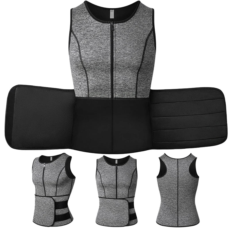 2PC 2 Straps Grey Men Waist Sauna Vest Body Compression Tank Fat Burner Shirt