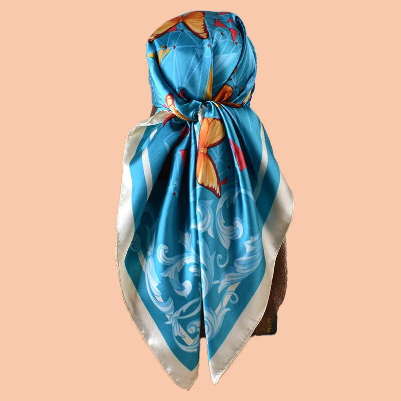 1PC Simple Butterfly Print Silk Satin Square Scarf Women's Hair Accessory Spring New Style Versatile