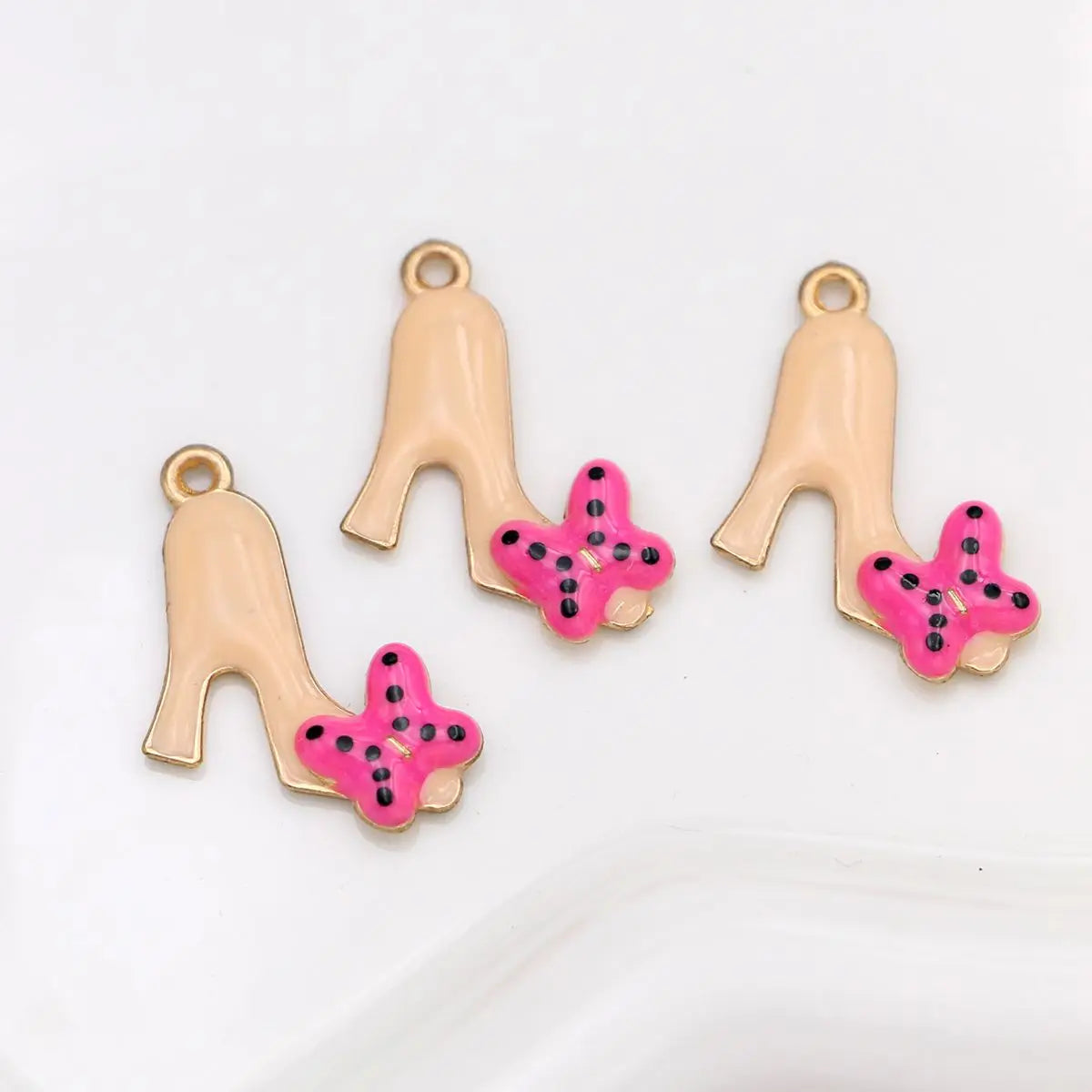 10Pcs Gold Plated Enamel High Heel Shoes Charm Connectors for Making Bracelet DIY Jewelry Accessories