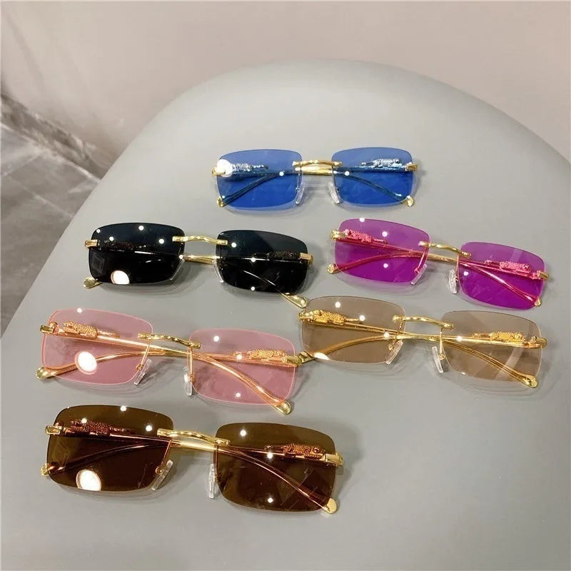 Retro Korean Sunglasses Seaside Cheetah Decorative Frameless Glasses Anti UV400 Gradient Cut Lens Elegant
