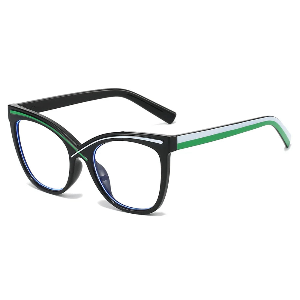 JNPCXI New Cat Eye Colorful Women Glasses Frame Fashion Polygon Clear Anti Blue Light Eyewear Men Optical Green Frame