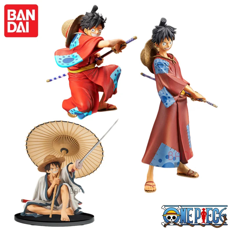 Special OfferIn Stock Original Bandai One Piece Wano Country Luffy Series Kimono Umbrella Sitting Multiple Poses Character Mol C