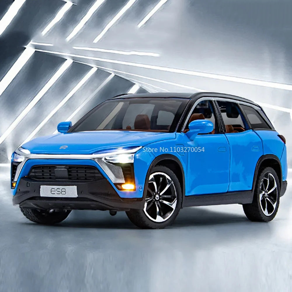 1:24 NIO ES8 L9 Alloy Miniature Toy Car Model Diecast Sound Light Pull Back Doors Opened New Energy Vehicles Collection Kids Toy