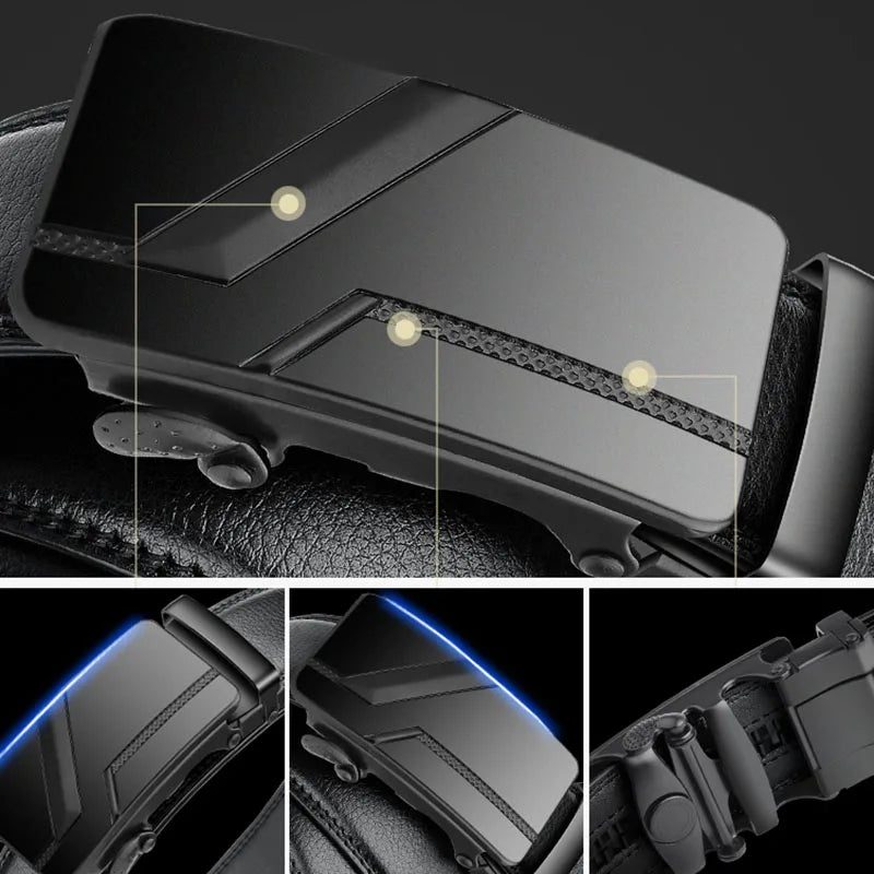 Men's Belt Fashion Luxury Alloy Automatic Buckle Black PU Leather Black Belts
