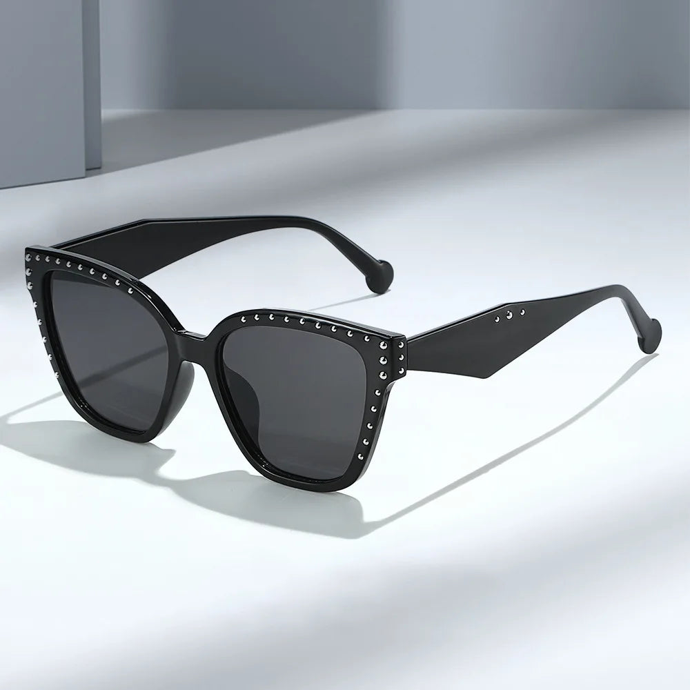 JNPCXI New Square Women Sunglasses Shades UV400 Fashion Clear Lens Frame Retro Rivet Men Leopard Green Sun Glasses
