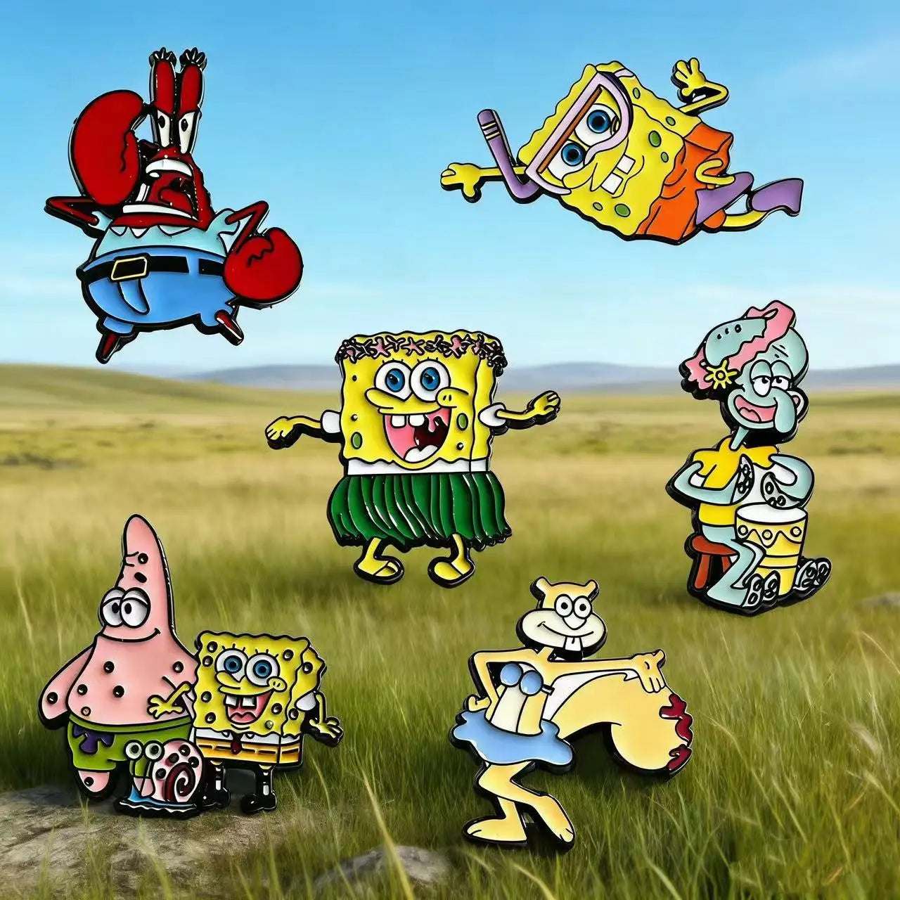6 PCS SquarePants Enamel Pins – Cute Cartoon Lapel Badges for Backpacks, Jackets & Accessories – Perfect Kids Gifts