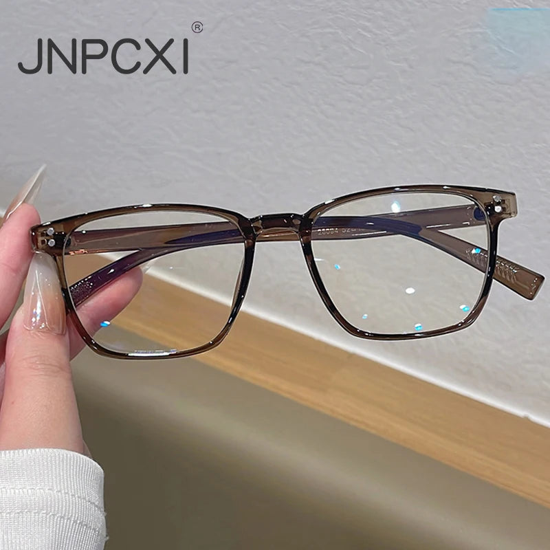 JNPCXI Actual Photo Vintage Glasses Frame Women Square Fashion Retro Rice Nail Clear Anti-Blu-Ray Lens Eyewear Men Optical Frame