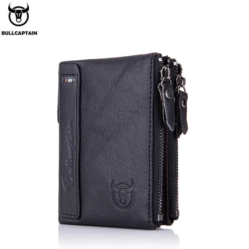 BULLCAPTAIN Vintage Fashion Men's Wallet Gift Leather Zipper Buckle Card Holder Coin Purse PORTFOLIO Portomonee Men's Wallet