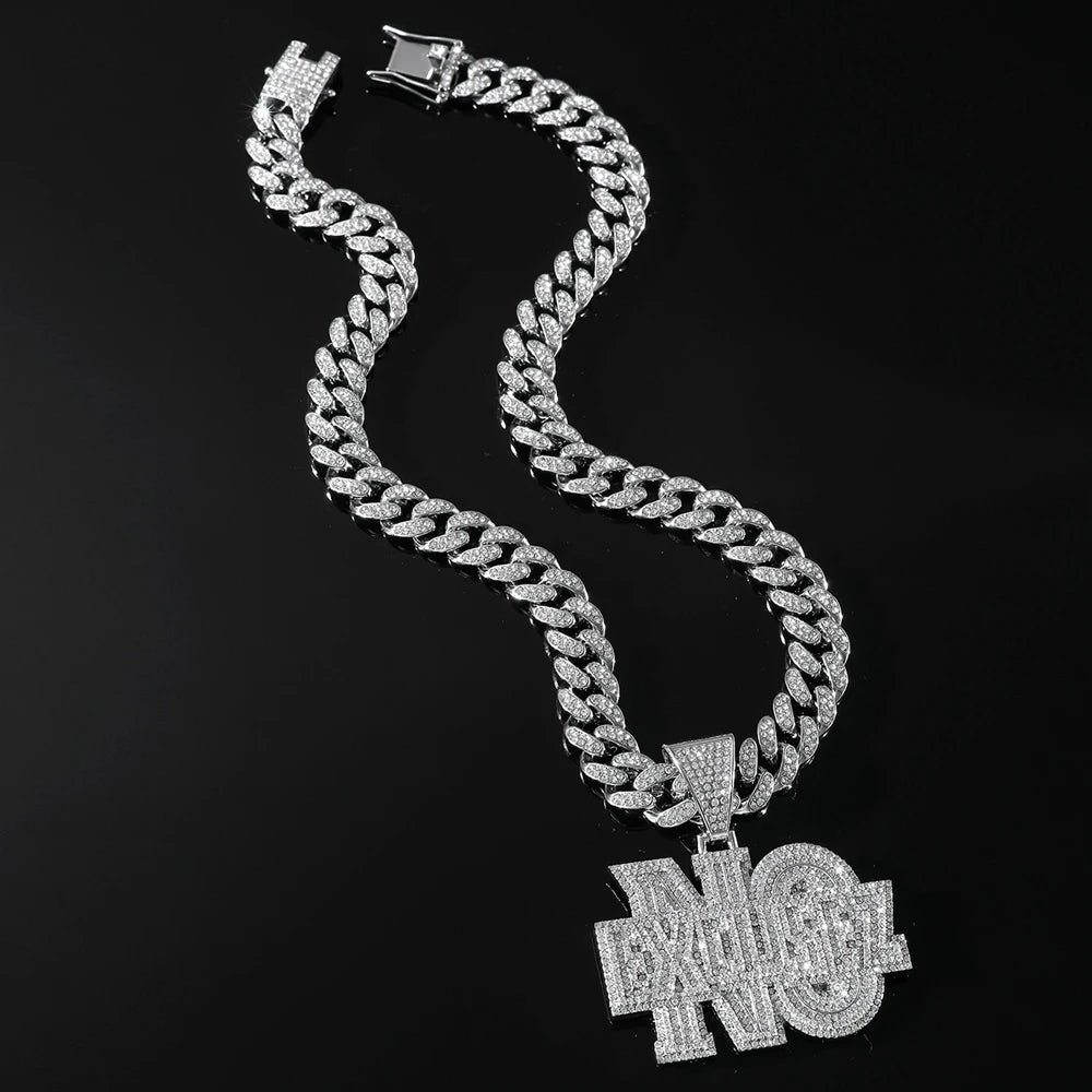 Men Hip Hop Lettes NO EXCUSEZ Pendant Necklace with 13mm Crystal Cuban Link Chain Iced Out Bling Necklaces Fashion Punk Jewelry