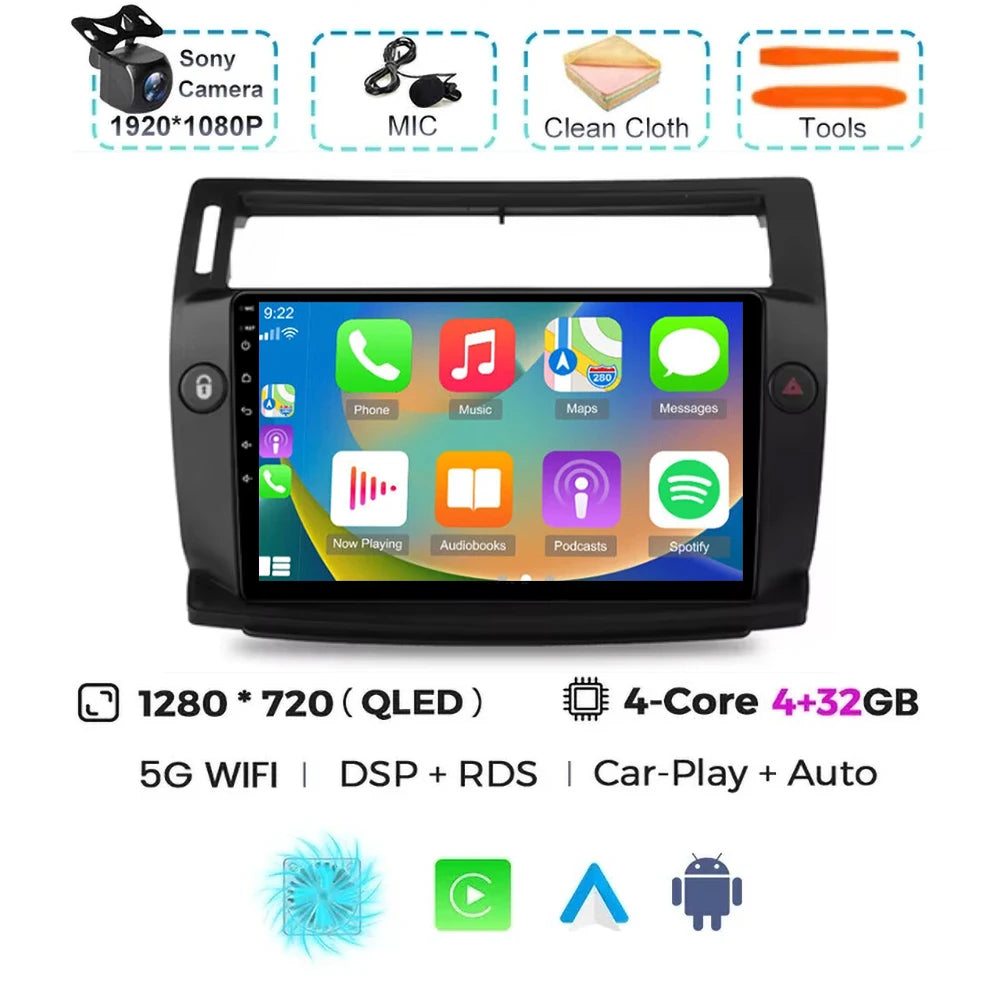 For Citroen C4 C-Triomphe C-Quatre 2004 - 2009  Carplay Auto Android 15 Car Radio Multimedia Video Player Navigation wifi 4G RDS