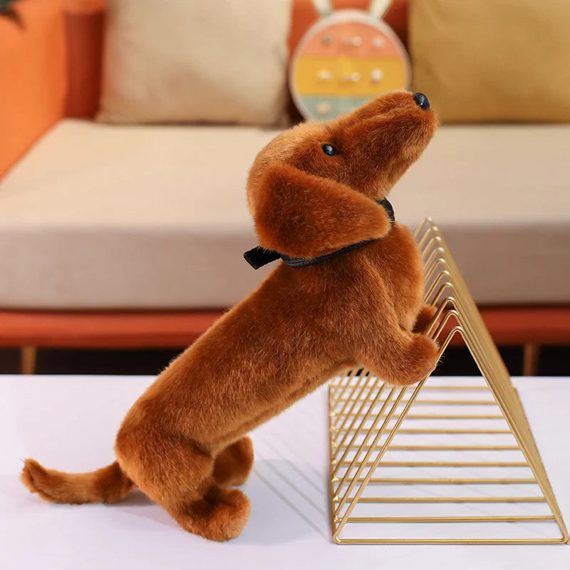 Simulation Dachshund Animal Doll Stuffed Standing Dog Puppy Plush Toy Brown Black Plushie Men Birthday Gift