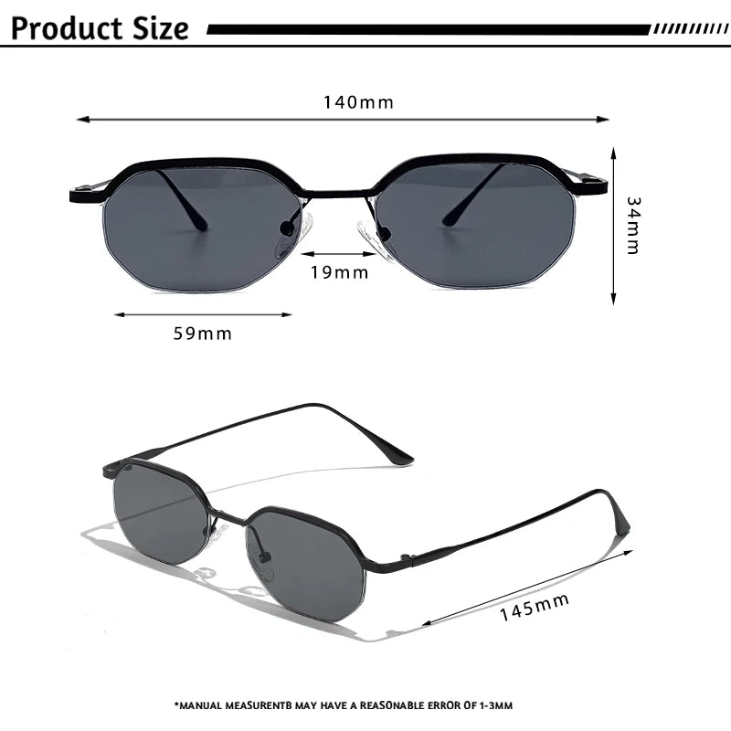 CATERSIDE Retro Small Sunglasses Men Polygonal Punk Half-Frame Sun Glasses for Women Business Travel Party Eyewear Summer Style