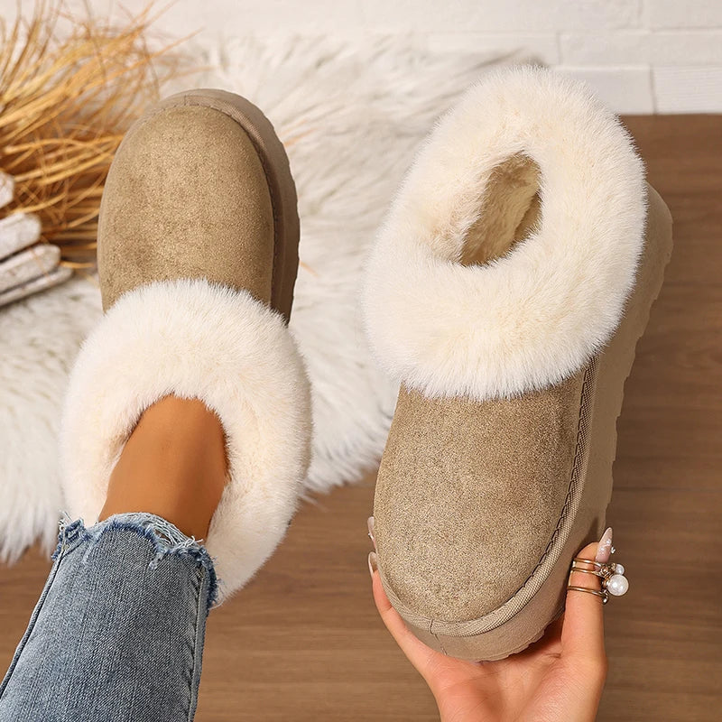 Fluffy Furry Platform Snow Boots Woman 2025 Thicken Plush Warm Winter Ankle Boots for Women Non Slip Thick Sole Cotton Shoes
