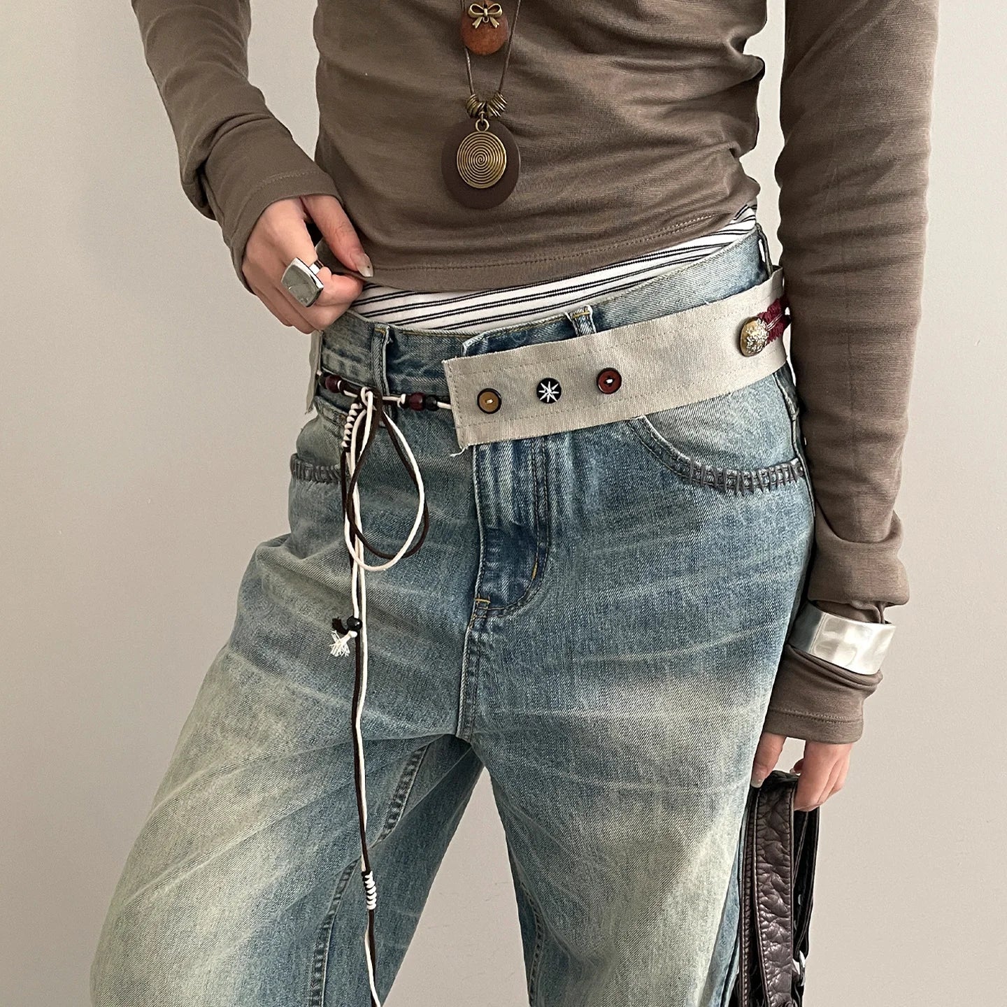 New Niche Star Button Color Splicing Waistband Belt With A Bow Tie Belt Unique Fashion