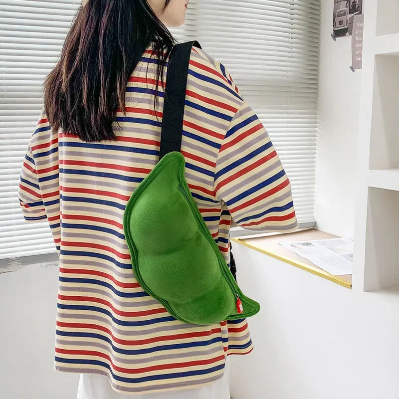 2026 Personality Creative Edamame Shape Ladies Messenger Bag Plush Pea Shoulder Bag Fun and Funny Chest Bag Bolsa De Mensajero