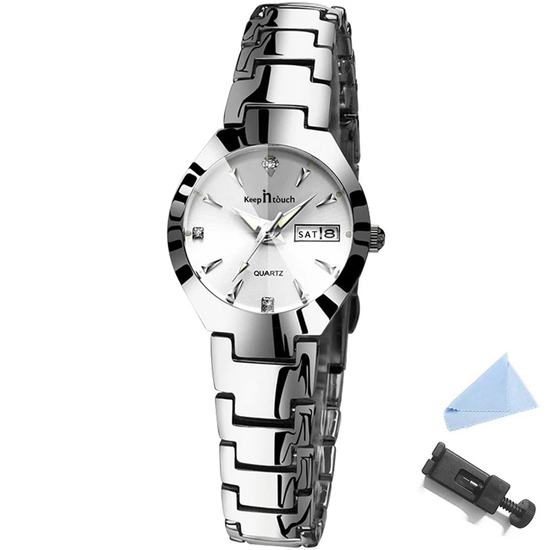 Women's Stainless Steel Watch High-quality Fashion Casual Watches For Women Waterproof Quartz Wristwatch With Calendar Luminous