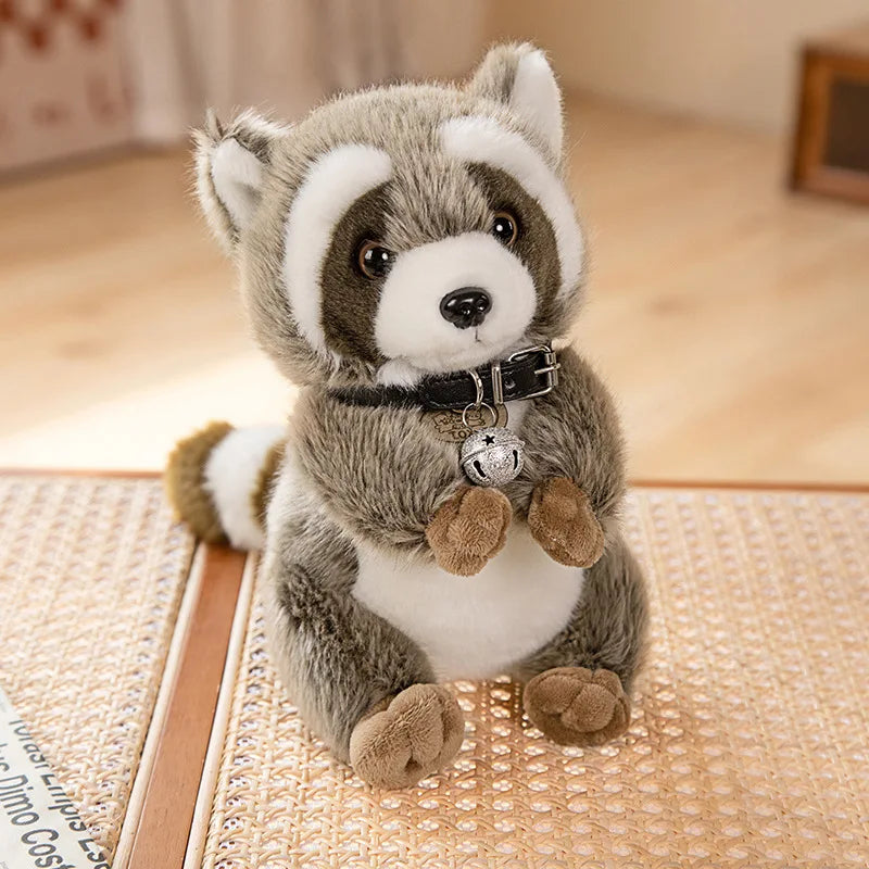 Kawaii Simulation Raccoon with Bells Cloak Plush Toy Cute Lifelike Procyon Animal Stuffed Dolls Kids Birthday Gift for Children