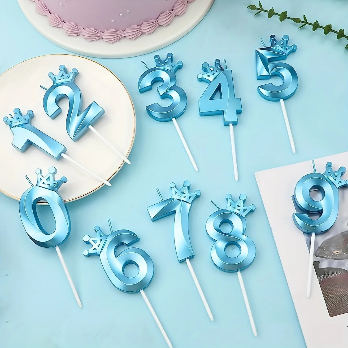 1pc, 0-9 Blue Crown Birthday Candle - Creative Party Cake Decoration and Baking Supplies for Birthdays