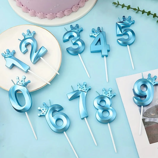 1pc, 0-9 Blue Crown Birthday Candle - Creative Party Cake Decoration and Baking Supplies for Birthdays