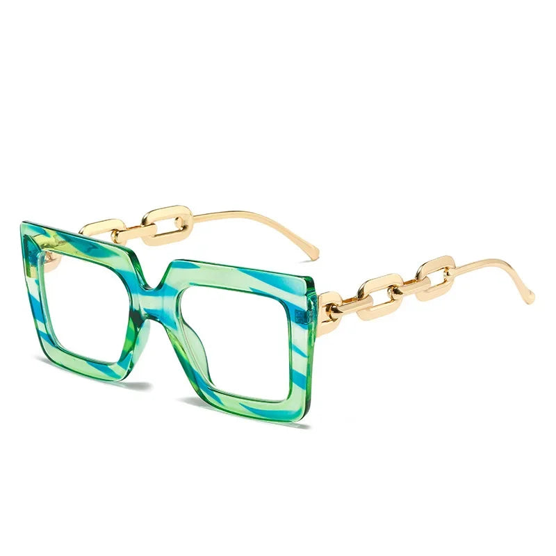 JNPCXI New Striped Chain Square Anti Blue Glasses Frames Retro Men Women Optical Fashion Computer Glasses 2022 New Arrival