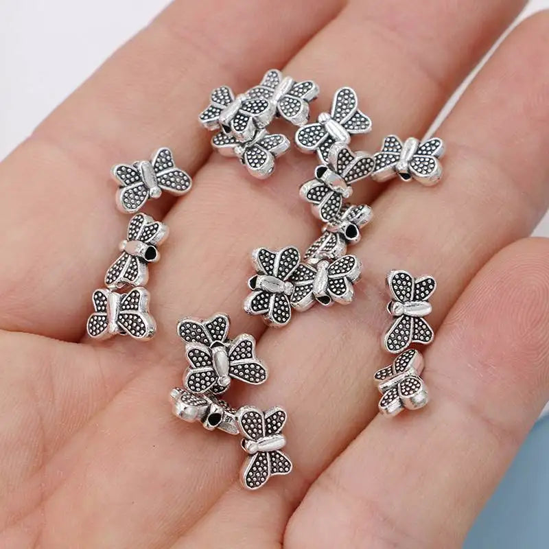 20Pcs Silver Plated Butterfly Loose Spacer Beads for Jewelry Making Bracelet Accessories DIY Handmade Findings 10x7mm