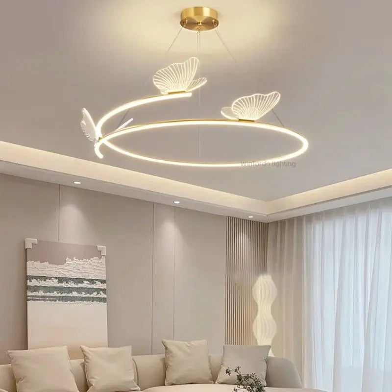 Fashion Simple Modern Living Room Chandelier Butterfly Decor LED Round Lights