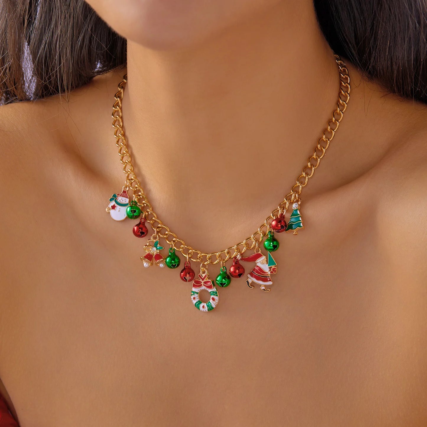 Fashion Santa Claus Snowman Christmas Tree Snowflake Pendant Necklace For Women Gold Color Metal Chain Choker Jewelry Xmas Gifts