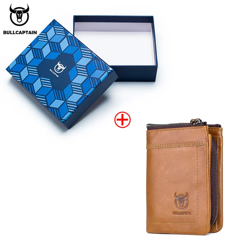 BULLCAPTAIN RFID Fashion Leather Men's Wallet Retro Short Wallet Clutch Bag Men's Zipper Wallet Card Case Coin Purse