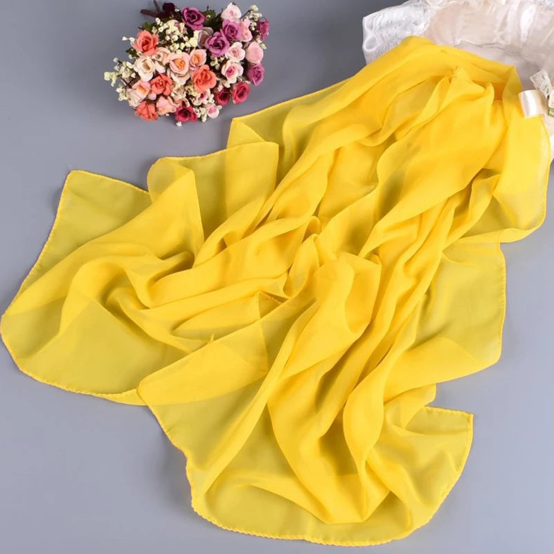 New Fashion Temperament Pure Monochrome Women's Long Chiffon Scarves Wholesale Yiwu Plain Pure Color Small Scarves