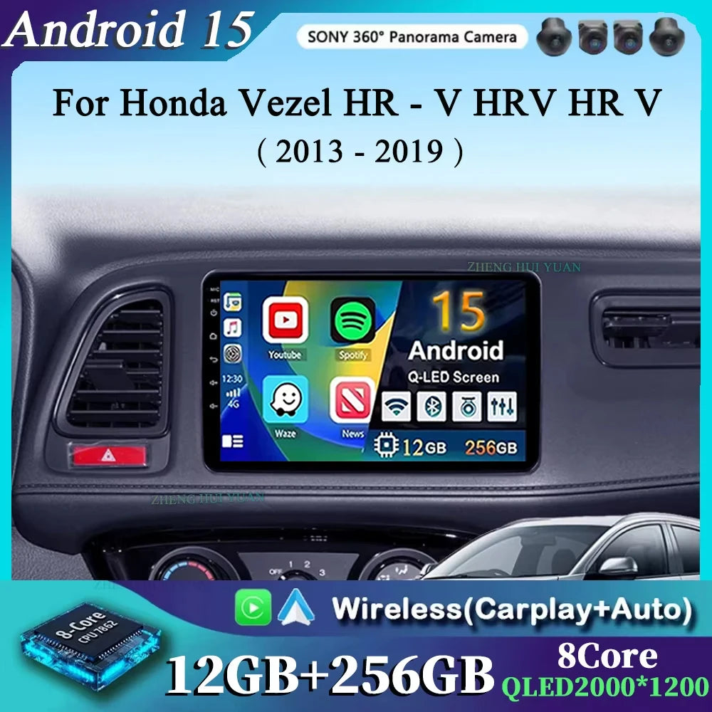 For Honda Vezel HR - V HRV HR V 2013 - 2019 Android 15 12+256GB CarPlay Auto Car Radio Multimedia Video Player GPS stereo Head