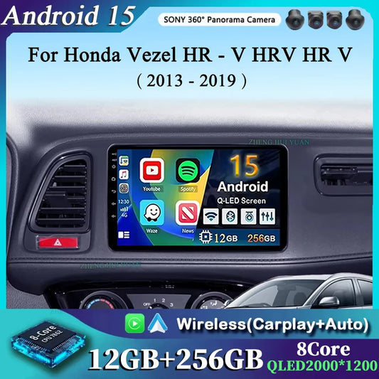 For Honda Vezel HR - V HRV HR V 2013 - 2019 Android 15 12+256GB CarPlay Auto Car Radio Multimedia Video Player GPS stereo Head