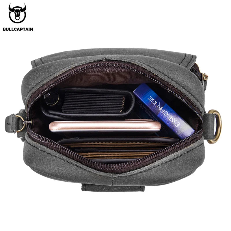 BULLCAPTAIN Casual Men's Messenger Shoulder Bags Premium YKK Smooth Zipper Pocket Leather Shoulder Bag for Men Male Belt Bag's