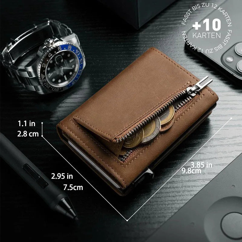 Men RFID Anti-Theft Three-Fold Wallet Ultra-Thin Zipper Coin Pocket Card Clip