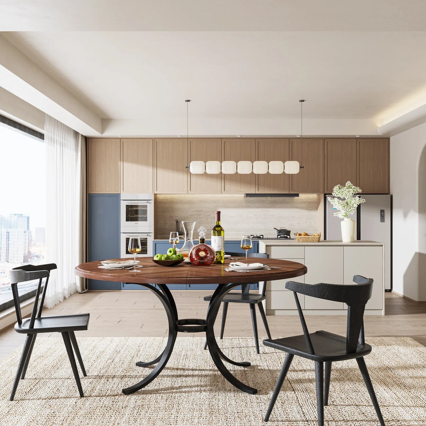 Tribesigns 47"Round Dining Table 4 People Farmhouse Kitchen Table Wooden Surface