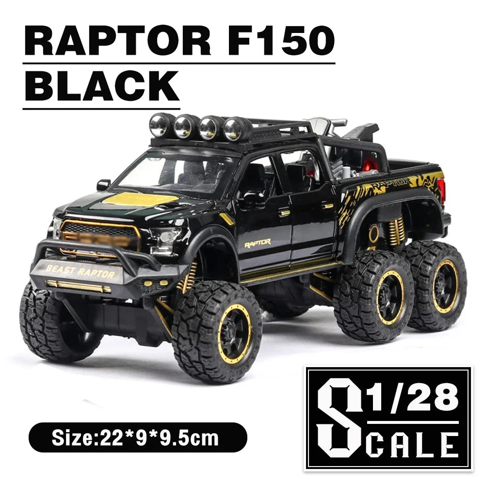 1/28 Scale Raptor F150 Alloy Truck Cars Model Toys Metal Diecasts Sound Light Pull Back Off-Road Vehicles for Kids Birthday Gift