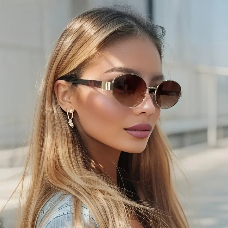 90s Retro Style Oval Glasses, Suitable for Women's Lightweight Fashion Suitable for Summer Beach Daily Wear