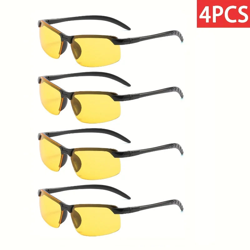 8 Pairs of Night Vision Goggles Unisex Half Frame Driving Goggles Anti Glare Yellow Filter Anti Glare for Night Driving