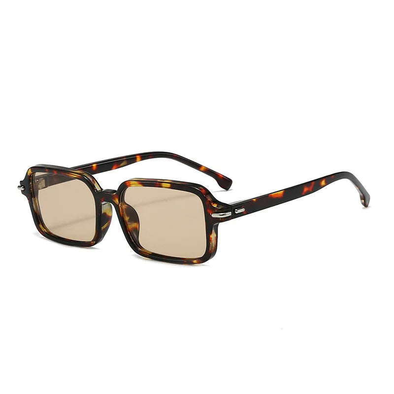JNPCXI New Fashion Rectangle Women Square Sunglasses Retro Rivets Men Trending Green Shades UV400 Sun Glasses