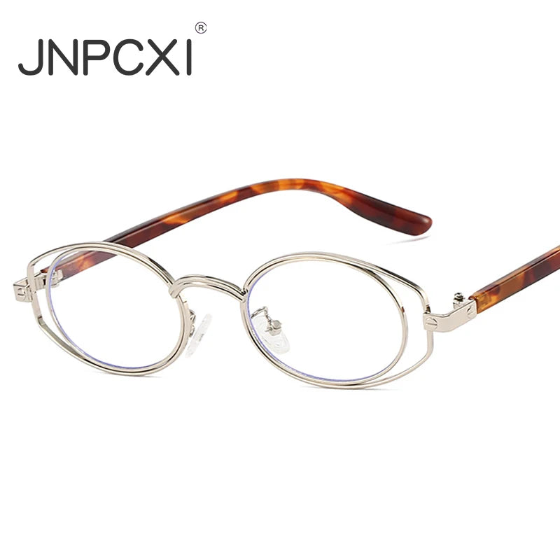 JNPCXI New Vintage Double-circle Oval Glasses Frame Men Optical Prescription Eyeglasses Women Luxury Eyewear
