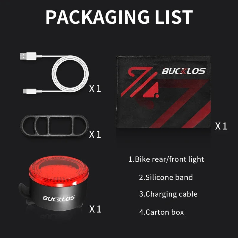 BUCKLOS Bicycle Light Set Highlight COB LED Front Rear Lamp Waterproof USB Rechargeable Bike Taillights Cycling Safety Headlight