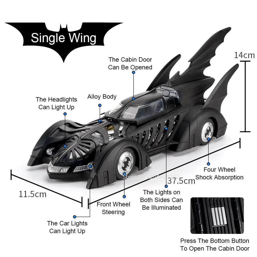 1:18 Batmobile 1995 Knight Model Toy Diecast Alloy Sports Car Front Wheel Steering Spray Function Vehice Children's Holiday Gift