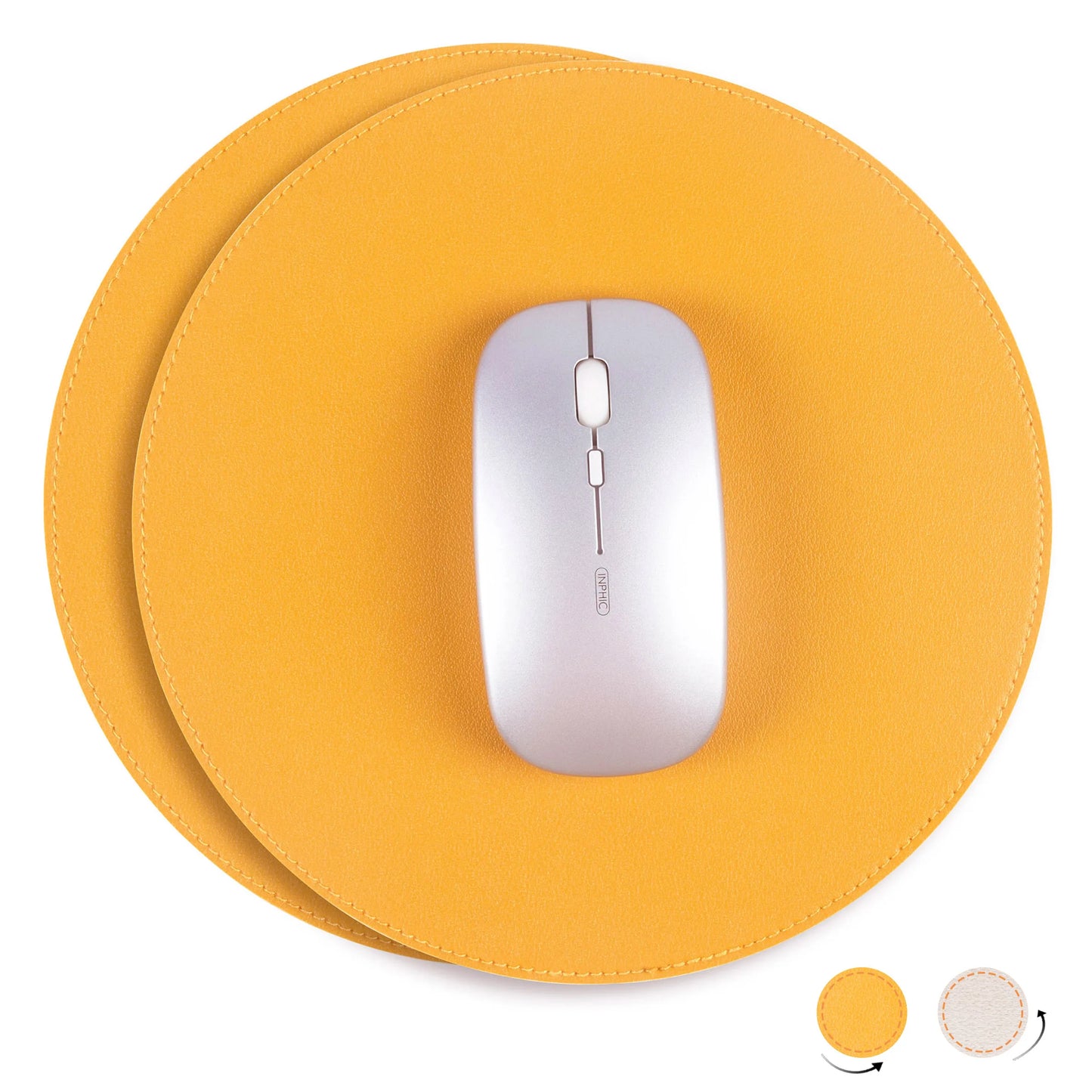 2Pack Round Mouse Pad，Leather Mouse Mat with Stitched Edge Micro-Fiber Base with Non-Slip Waterproof，Mouse Pad for Comput