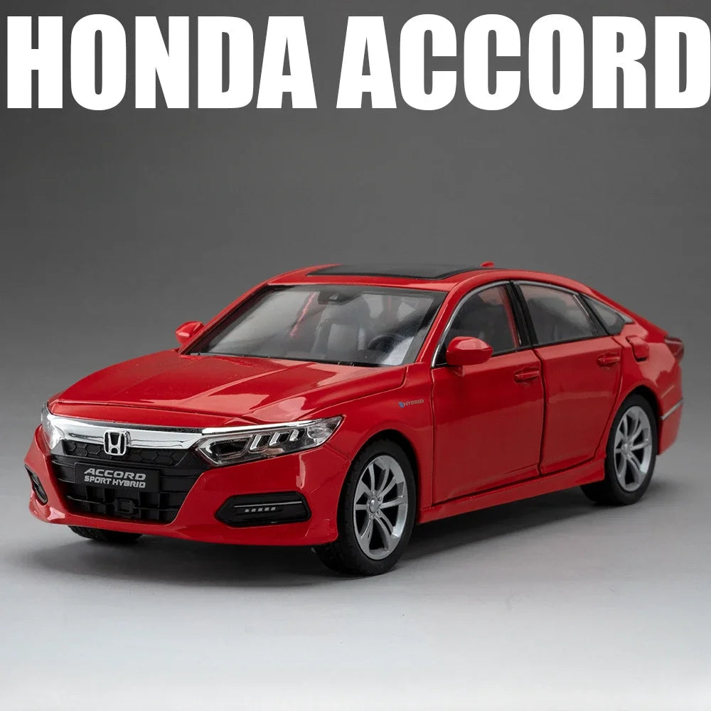 1:24 HONDA ACCORD GTR-R34 Cars Model Toys Alloy Diecast Vehice 6 Door Opened Sound Light Pull Back Toy Children's Birthday Gifts