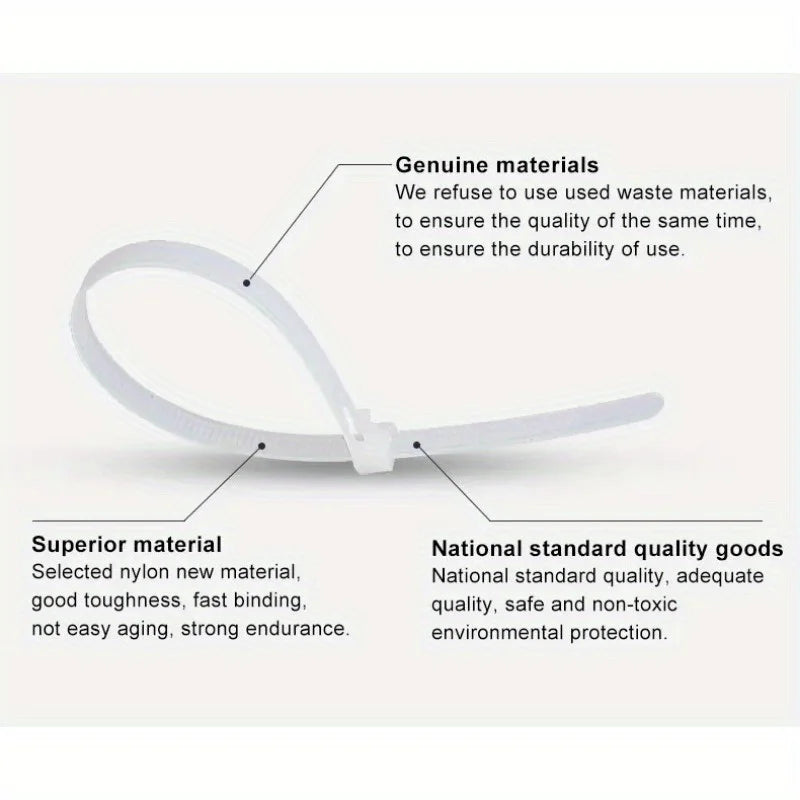 100pcs Plastic Reusable Cable Zip Ties 4/5*200 Releasable Nylon May Loose Slipknot 7.9 Inch Recycle Detachable Bundle