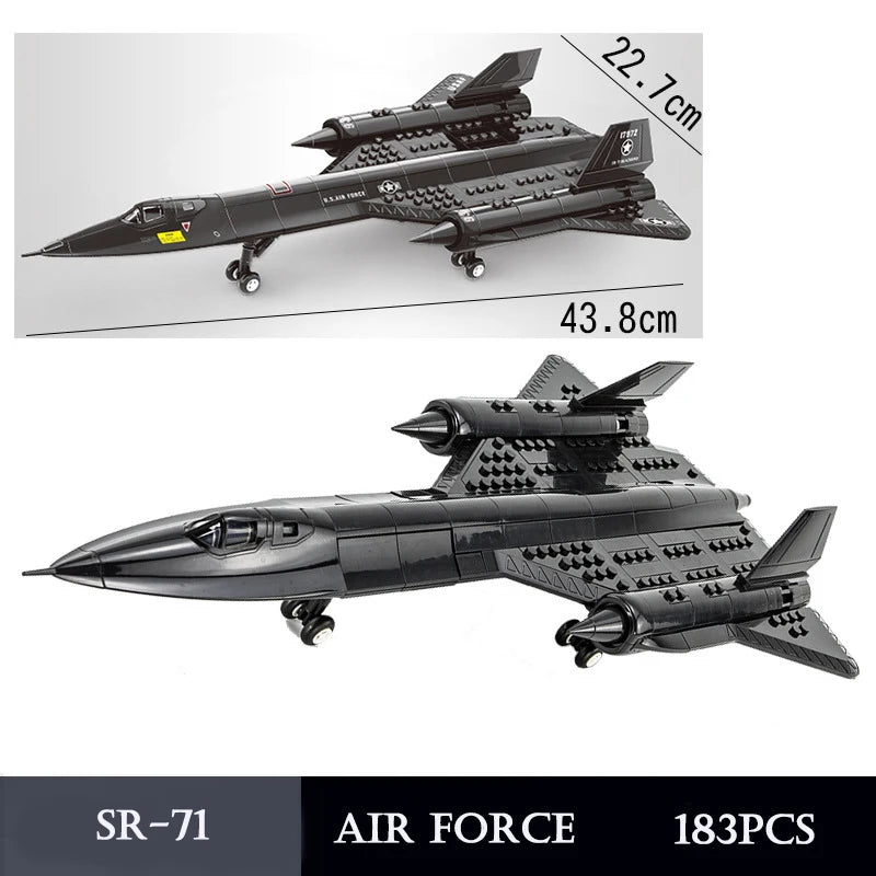 183pcs US Air Force SR-71 Blackbird Airplane Fighter Assembling Building Blocks