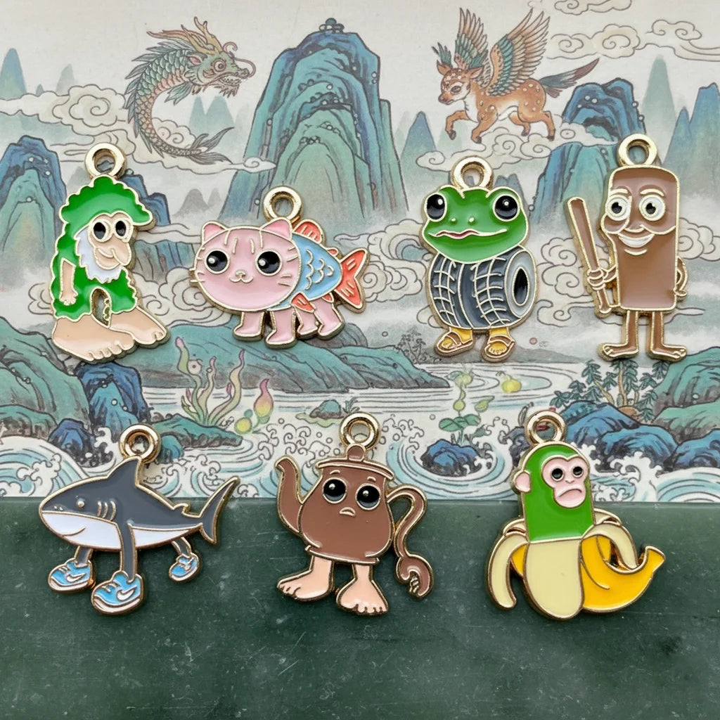 7Pcs/Set Enamel Cartoon Charms Pendants Classic Mountains Rivers Landscape Design for DIY Jewelry Making Necklace Earring