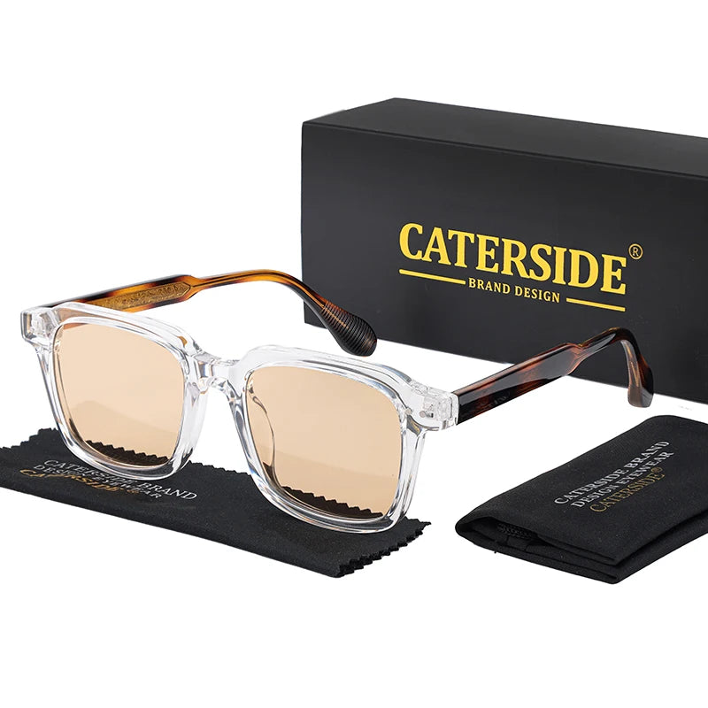 CATERSIDE Retro Sunglasses Men's Square Frame Brand Design Core Insert Temple Sun Glasses Women's Travel Party Holiday Gift