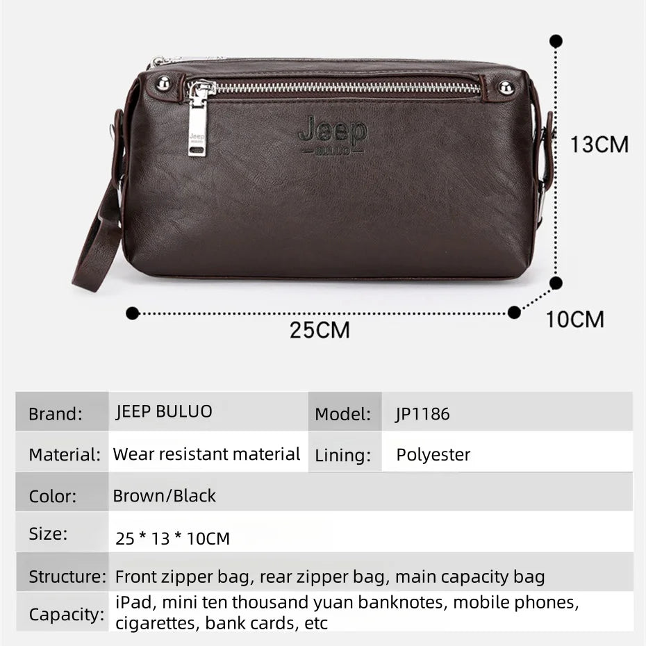 JEEP BULUO Brand Handbag Leather Clutch Purse Large Capacity Business Wallet
